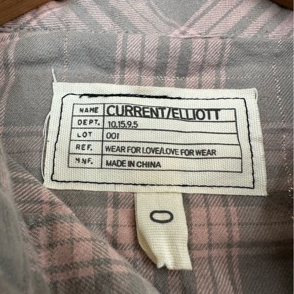 Current/Elliot Women’s Button Down Frayed Hem Shirt Size 0 Gray and Pink - Picture 2 of 10